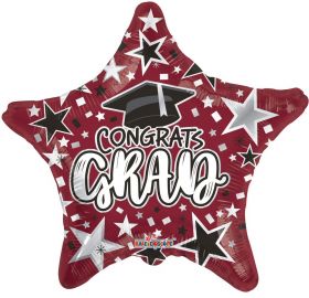 18 inch Congrats GRAD Star Foil Balloon - Burgundy