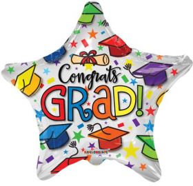 18 inch Kaleidoscope Grad Multicolor Caps Star Shape Foil Balloon - Pkg