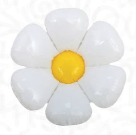 24 inch Decochamp White Flower Balloon Yellow Disc - 2 ct