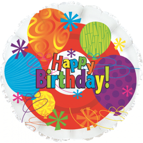 18 inch Foil Mylar Circle Happy Birthday Bright Balloon - Flat