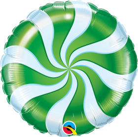 18 inch Qualatex Foil Mylar Green Candy Swirl Round Balloon