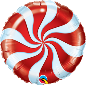 18 inch Qualatex Foil Mylar Red Candy Swirl Round Balloon