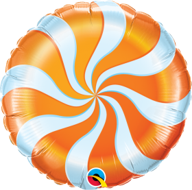 18 inch Qualatex Foil Mylar Orange Candy Swirl Round Balloon